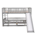 Bunk Bed with Slide,Twin Over Twin Low Bunk Bed with grey-solid wood