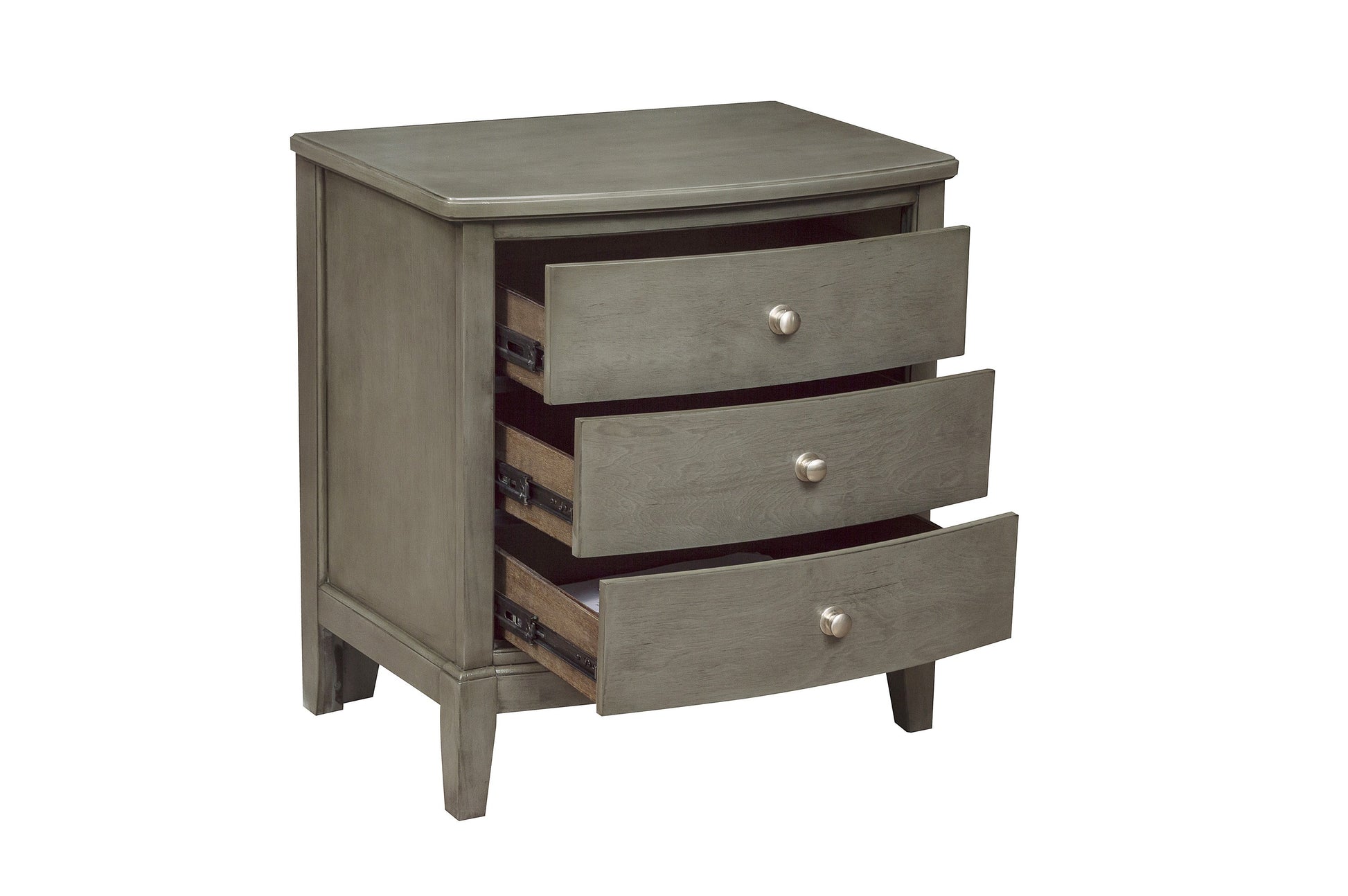 Bedroom Furniture 3 Drawers Nightstand Gray Finish Birch Veneer Nickel Hardware Bed Side Table Gray 3 Drawers Bedroom Transitional Solid Wood