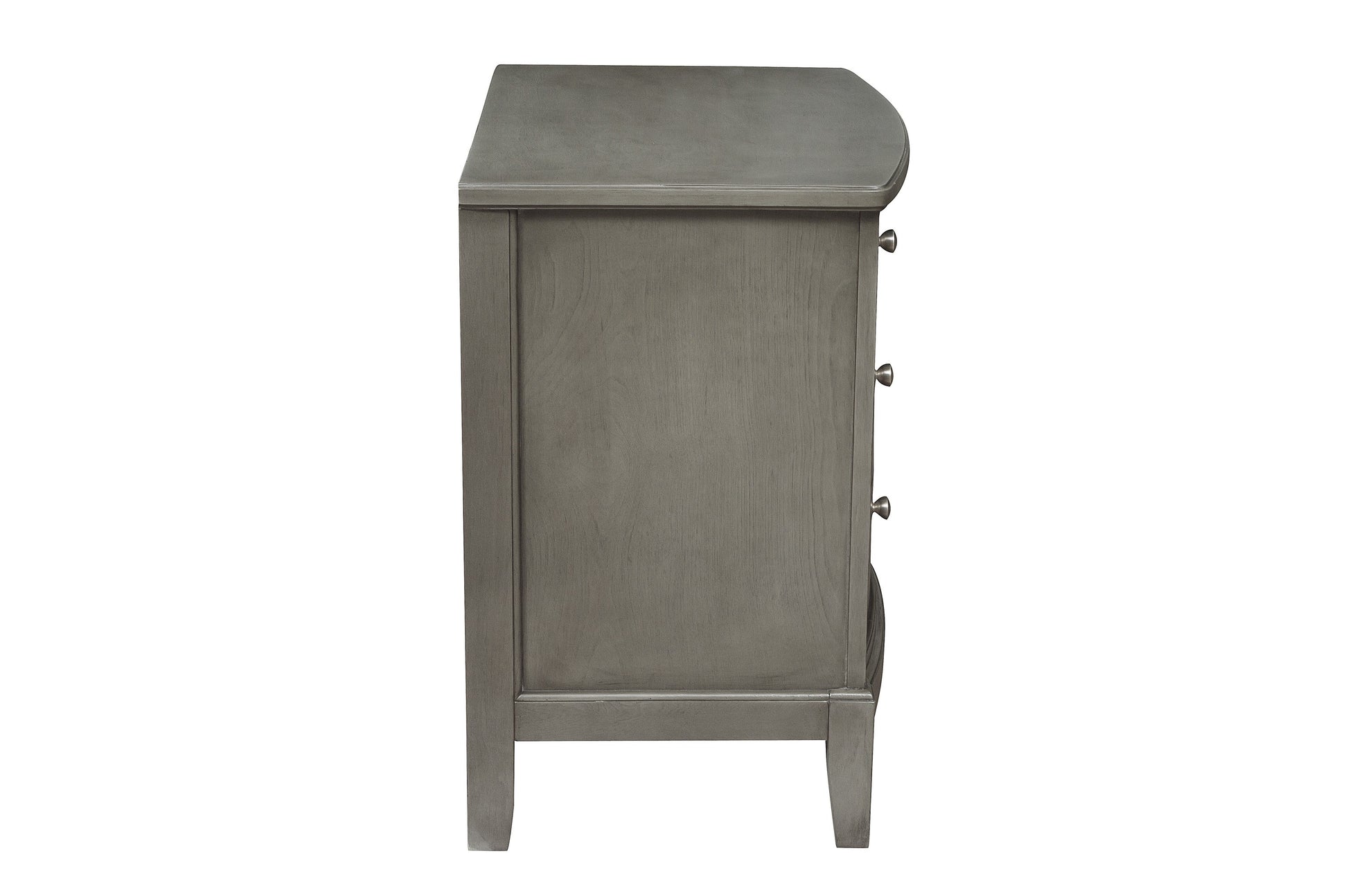 Bedroom Furniture 3 Drawers Nightstand Gray Finish Birch Veneer Nickel Hardware Bed Side Table Gray 3 Drawers Bedroom Transitional Solid Wood