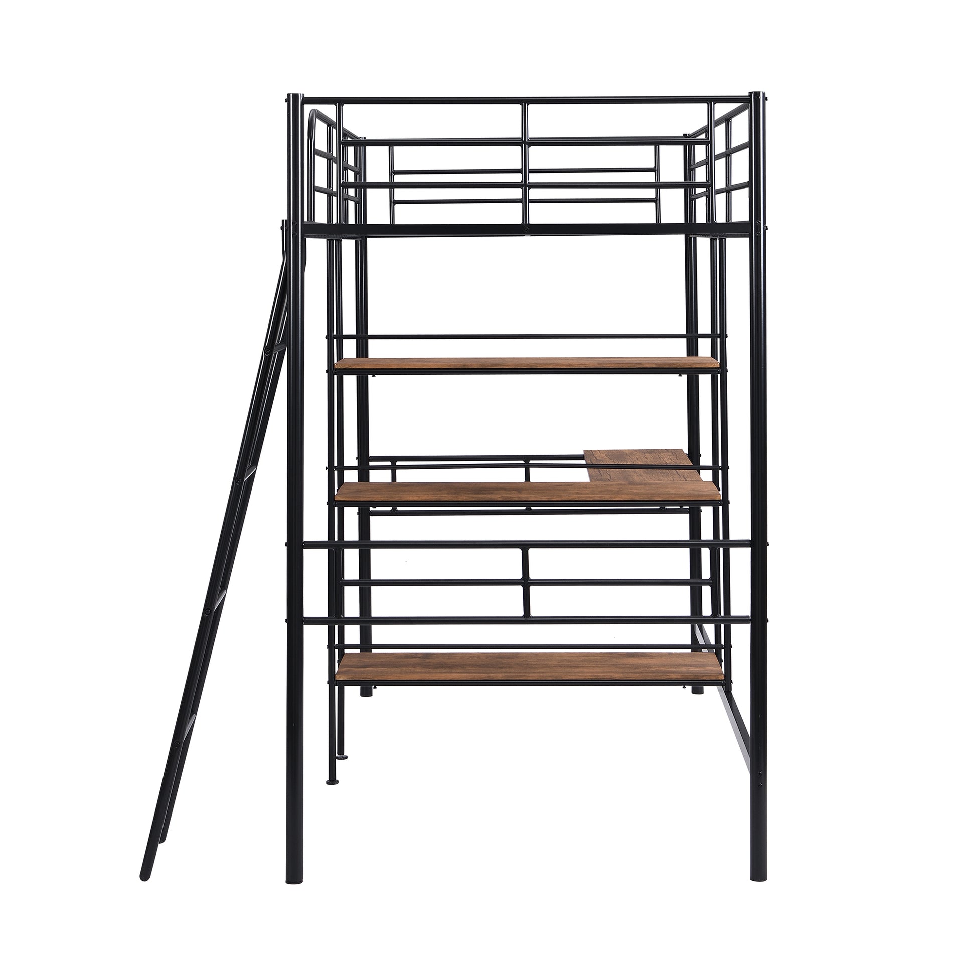 Twin Size Metal Loft Bed And Built In Desk And Shelves,Black Old Dku:Wf280270Aab Twin Black Metal