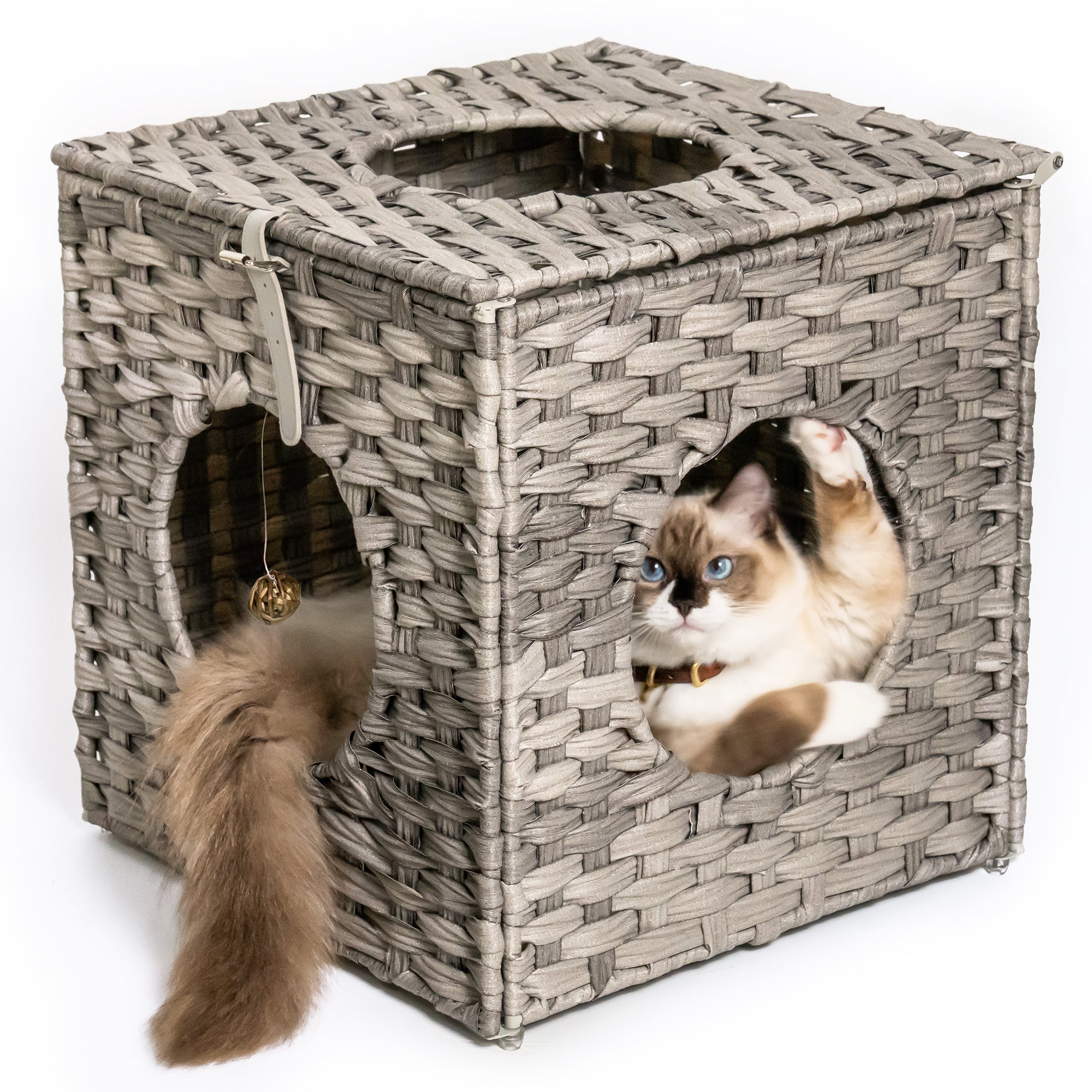 Rattan Cat Litter,Cat Bed with Rattan Ball and grey-rattan