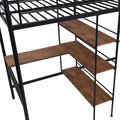 Twin Size Metal Loft Bed And Built In Desk And Shelves,Black Old Dku:Wf280270Aab Twin Black Metal