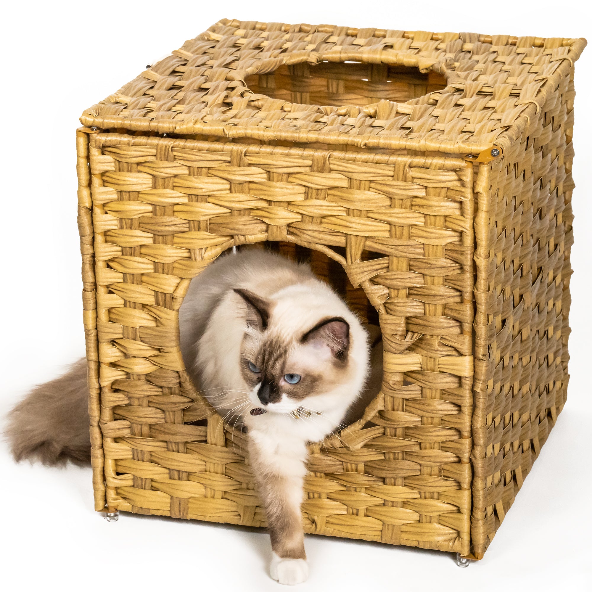 Rattan Cat Litter,Cat Bed with Rattan Ball and yellow brown-rattan