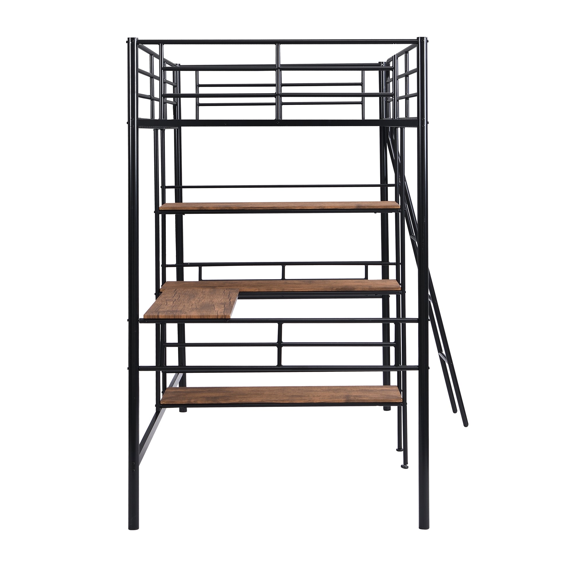 Twin Size Metal Loft Bed And Built In Desk And Shelves,Black Old Dku:Wf280270Aab Twin Black Metal