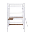 Twin Size Metal Loft Bed And Built In Desk And Shelves,White Old Sku:Wf280270Aak Twin White Metal