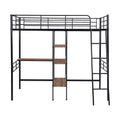 Twin Size Metal Loft Bed And Built In Desk And Shelves,Black Old Dku:Wf280270Aab Twin Black Metal