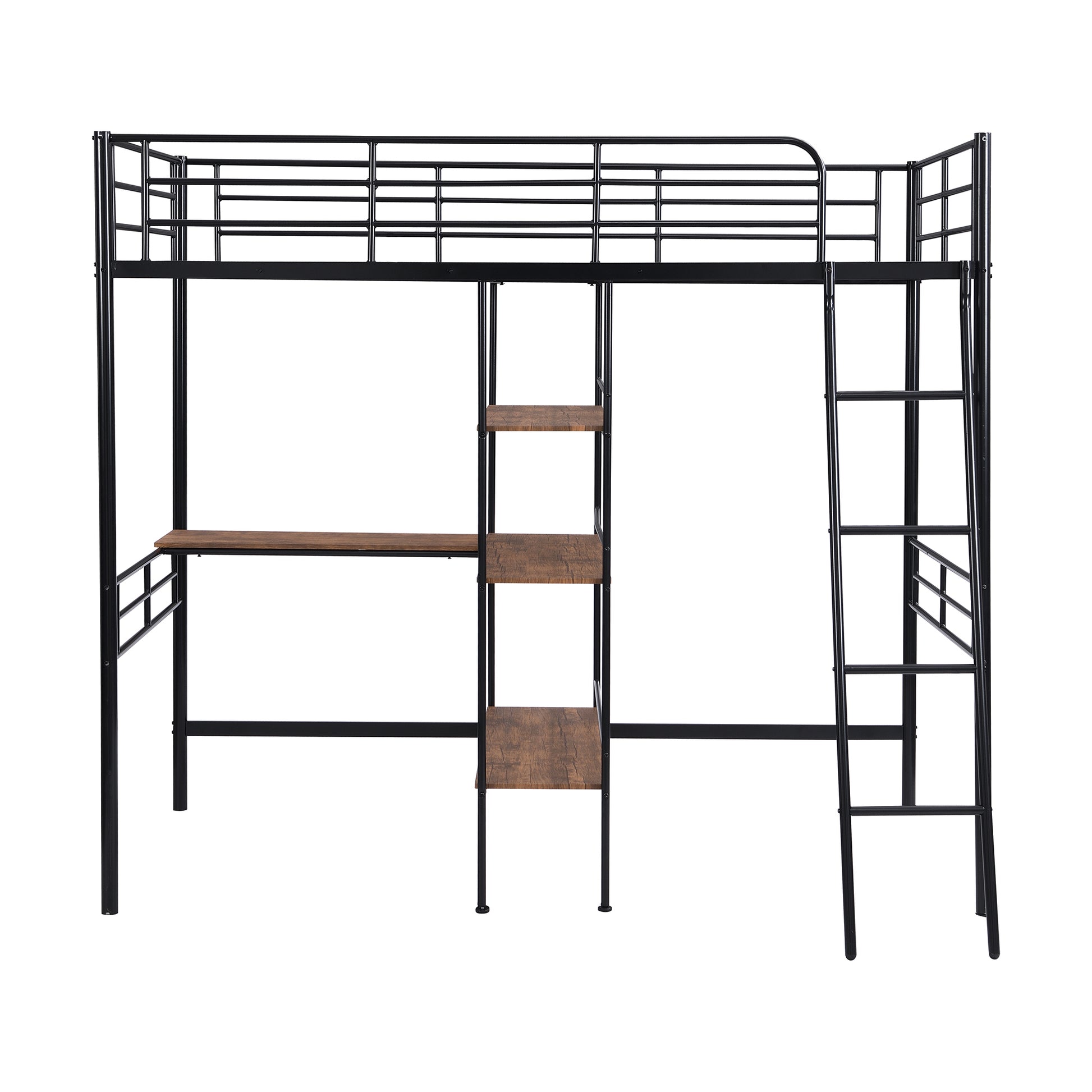 Twin Size Metal Loft Bed And Built In Desk And Shelves,Black Old Dku:Wf280270Aab Twin Black Metal