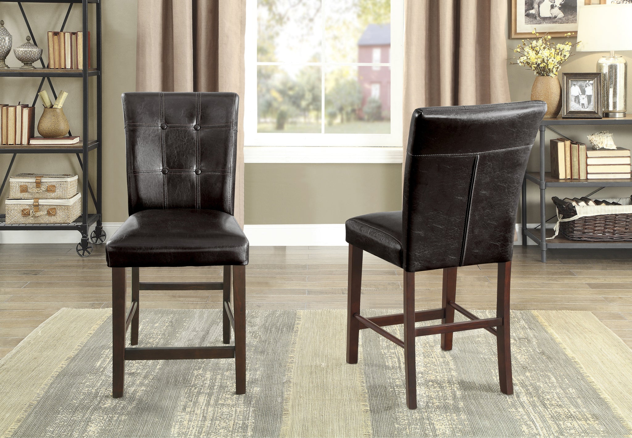 Espresso Finish 2pc Set Counter Height Chairs Faux espresso-dining room-side chair-wood