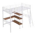 Twin Size Metal Loft Bed And Built In Desk And Shelves,White Old Sku:Wf280270Aak Twin White Metal