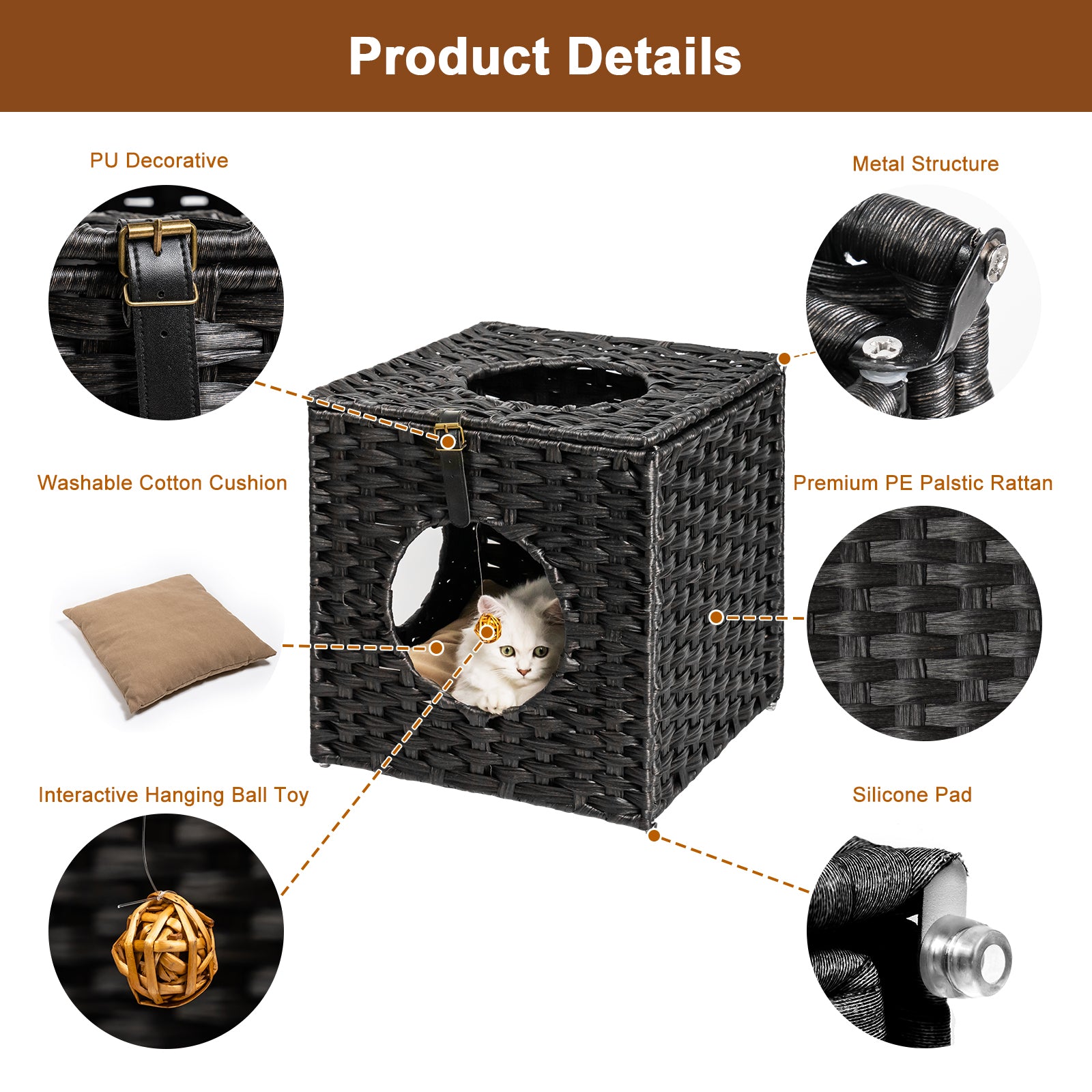 Rattan Cat Litter,Cat Bed with Rattan Ball and black-rattan