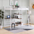 Twin Size Metal Loft Bed And Built In Desk And Shelves,White Old Sku:Wf280270Aak Twin White Metal