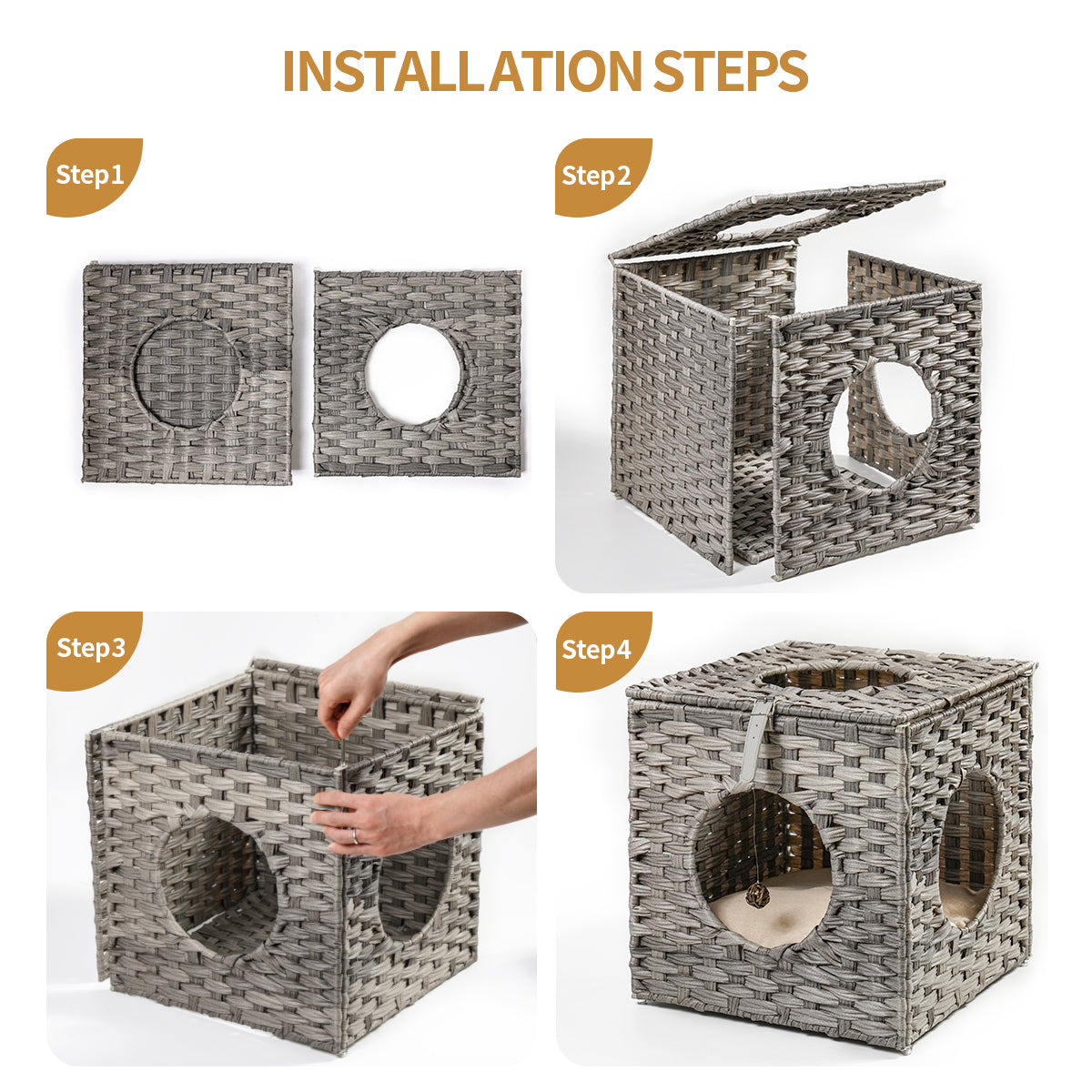 Rattan Cat Litter,Cat Bed with Rattan Ball and grey-rattan