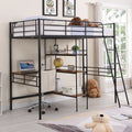 Twin Size Metal Loft Bed And Built In Desk And Shelves,Black Old Dku:Wf280270Aab Twin Black Metal