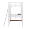 Twin Size Metal Loft Bed And Built In Desk And Shelves,White Old Sku:Wf280270Aak Twin White Metal