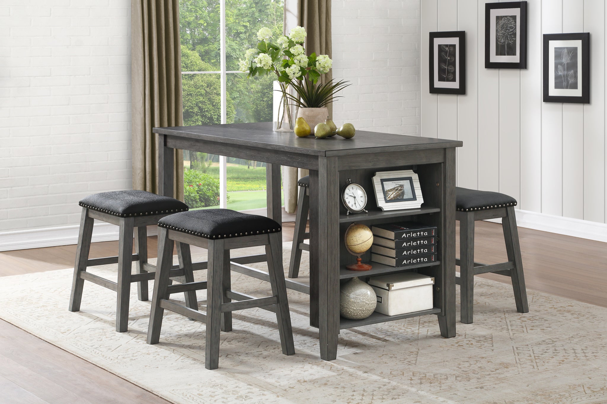 Gray Finish Set of 2 Counter Height Barstool Black gray-dining room-wood