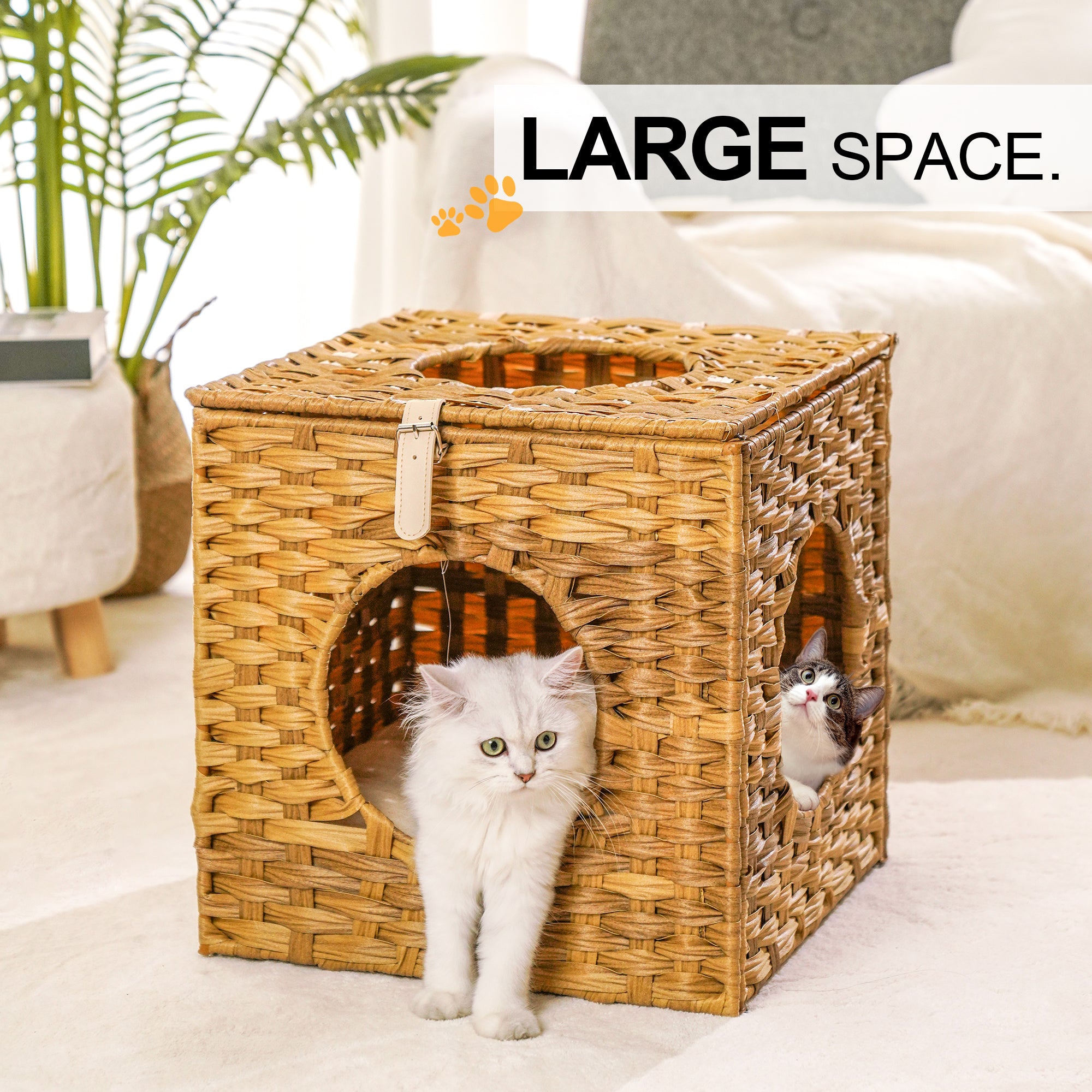 Rattan Cat Litter,Cat Bed with Rattan Ball and yellow brown-rattan