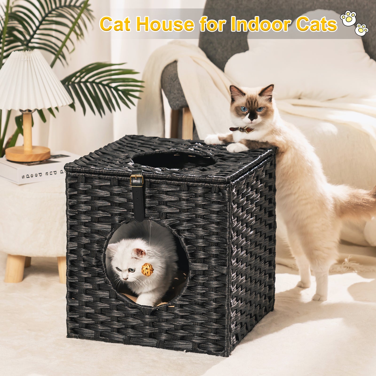 Rattan Cat Litter,Cat Bed with Rattan Ball and black-rattan