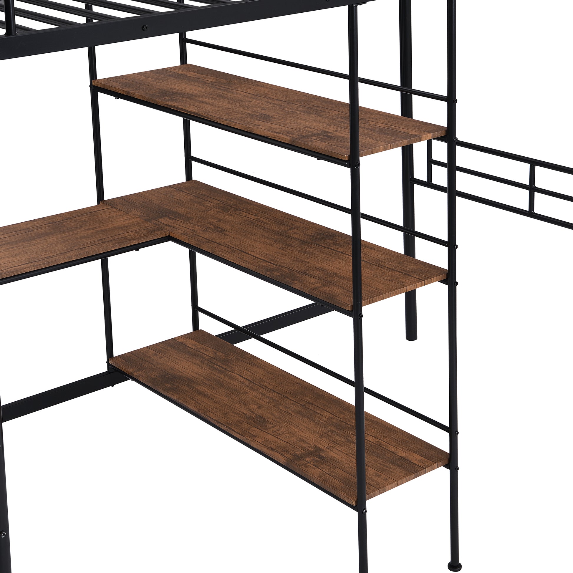 Twin Size Metal Loft Bed And Built In Desk And Shelves,Black Old Dku:Wf280270Aab Twin Black Metal