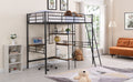 Twin Size Metal Loft Bed And Built In Desk And Shelves,Black Old Dku:Wf280270Aab Twin Black Metal