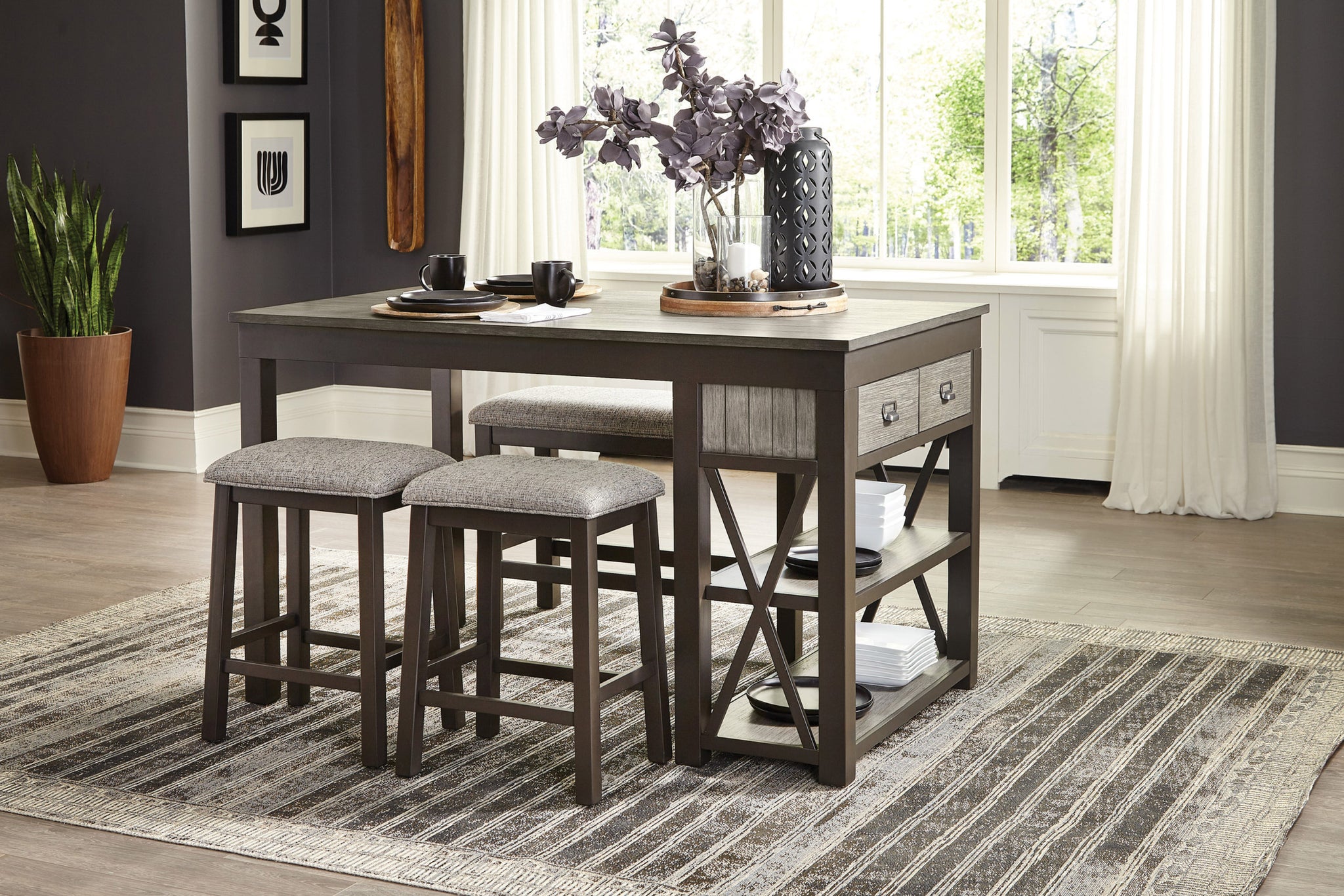 Casual Style Counter Height Dining 4pc Set Gray Finish gray-seats 4-dining