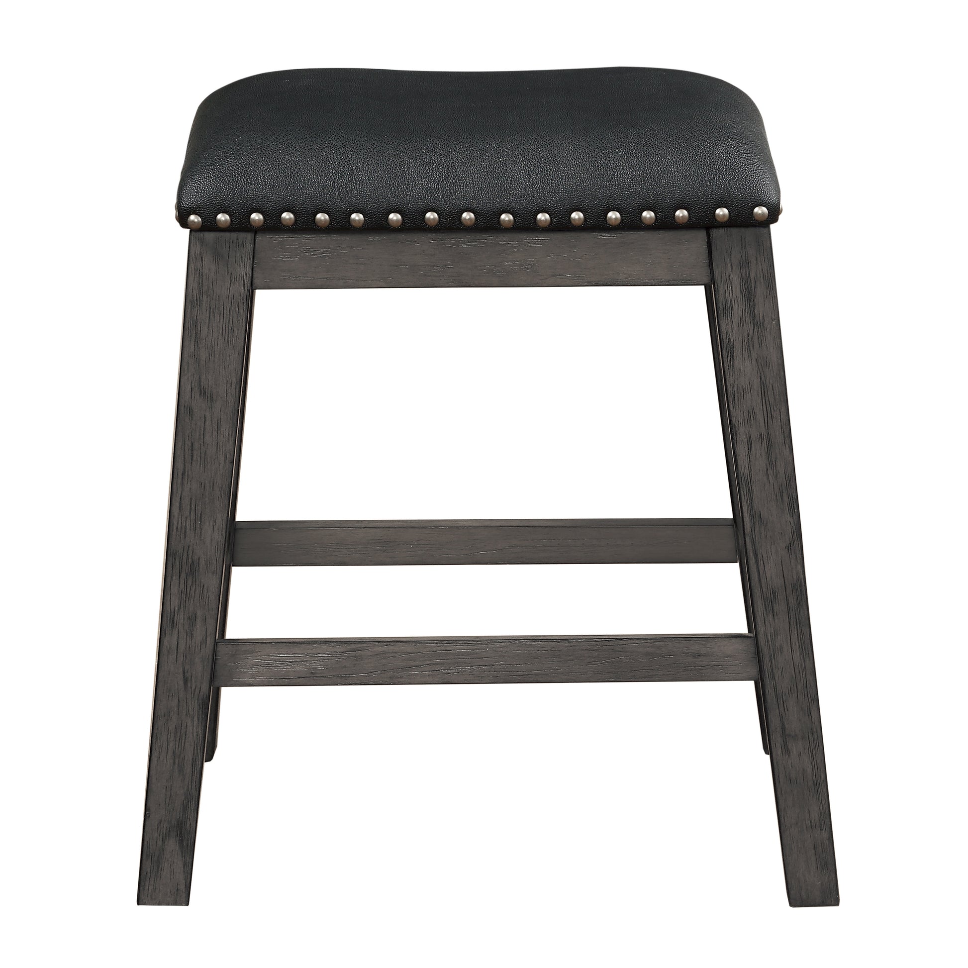 Gray Finish Set Of 2 Counter Height Barstool Black Faux Leather Seat Trim Casual Dining Furniture Gray Dining Room Wood