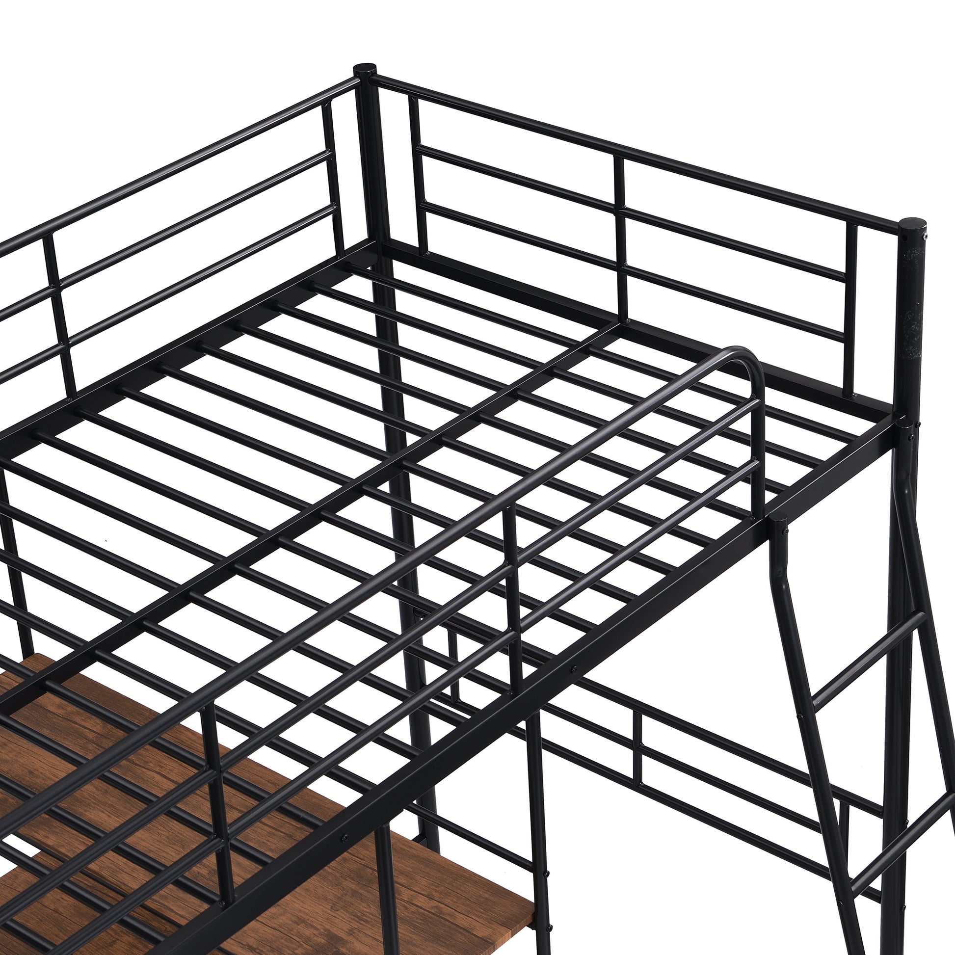 Twin Size Metal Loft Bed And Built In Desk And Shelves,Black Old Dku:Wf280270Aab Twin Black Metal