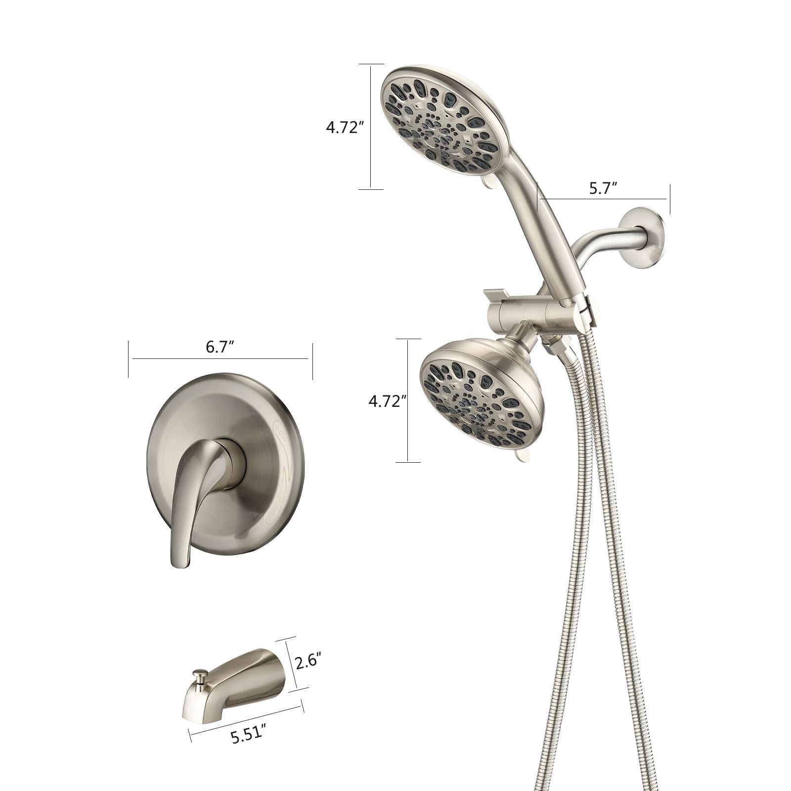 Shower System with Tub Spout Rain Shower Tub Set, High brushed nickel-abs