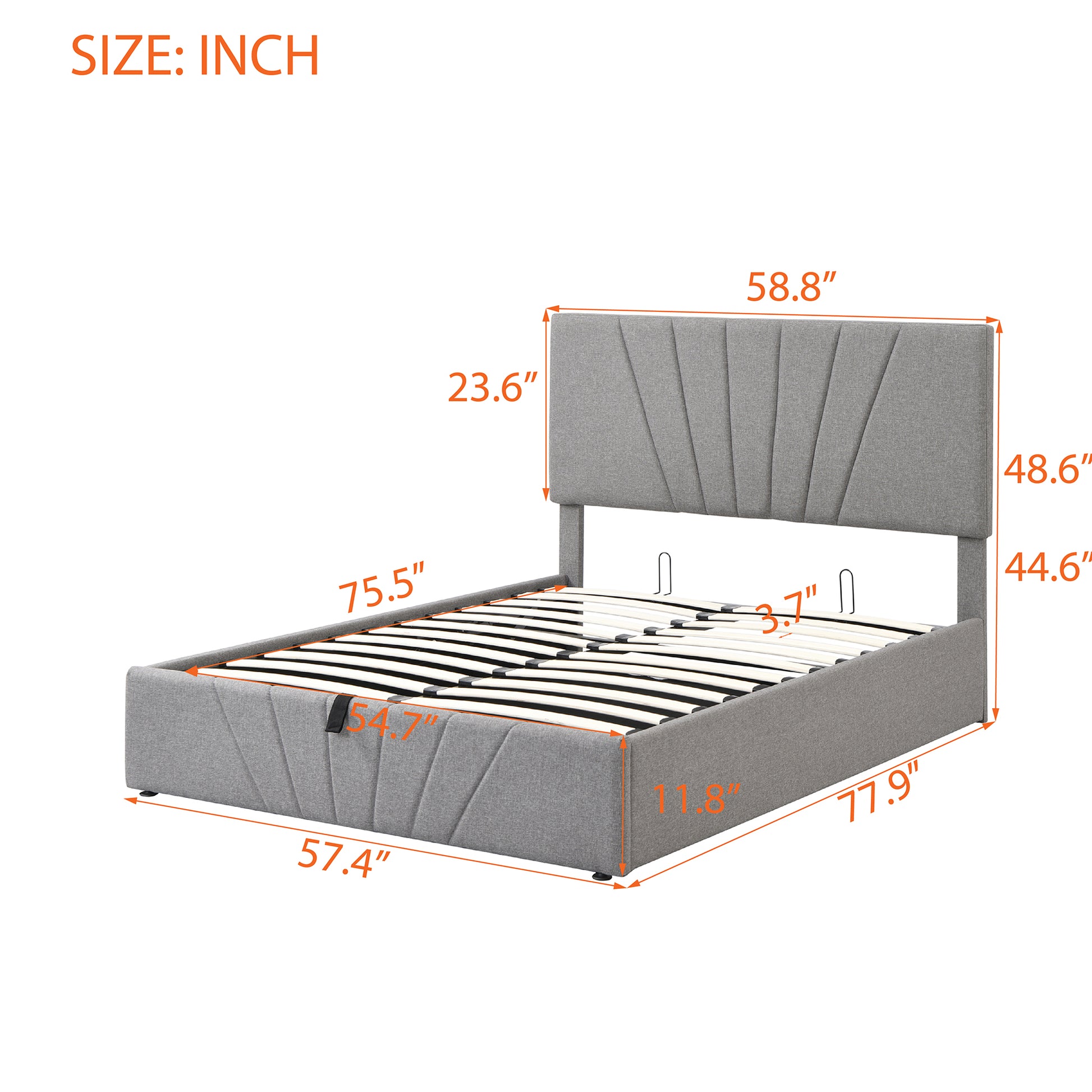 Full Size Upholstered Platform Bed With A Hydraulic Storage System Gray Gray Upholstered
