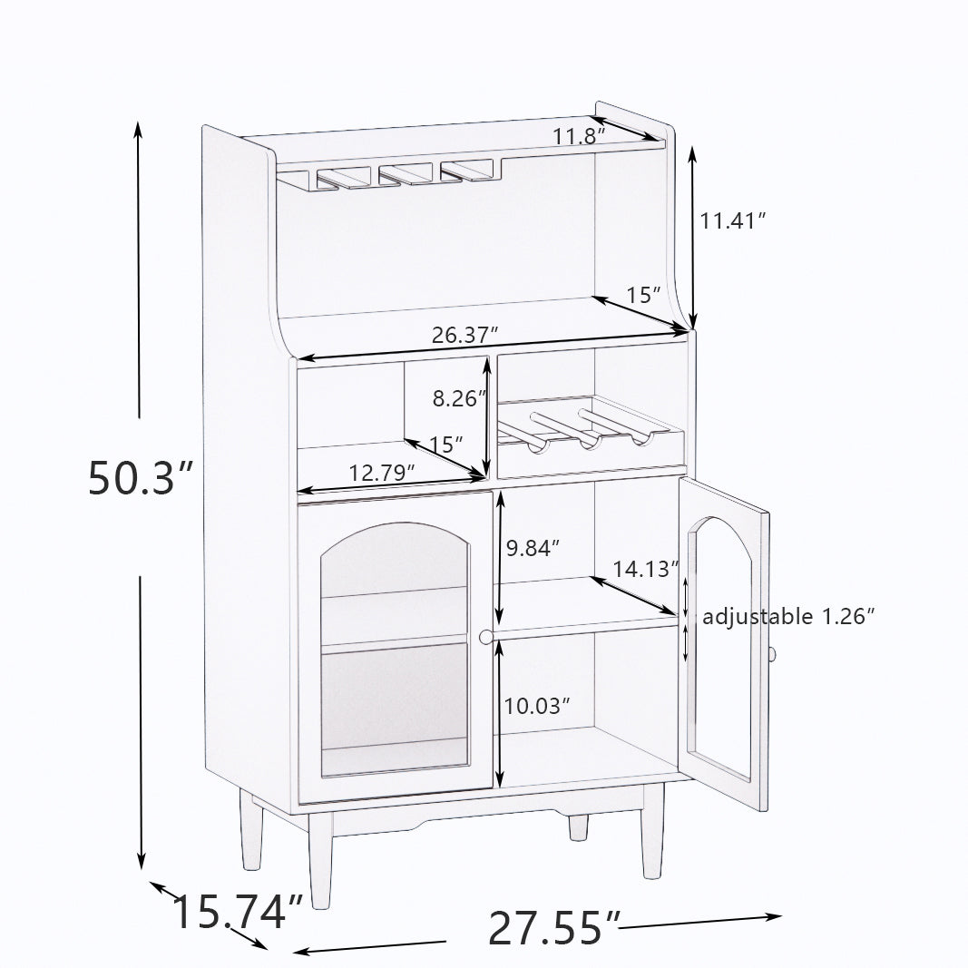 Living Room Grey Color Wine Cabinet With Removable Rack And Wine Glass Rack, One Cabinet With Glass Doors Grey Mdf