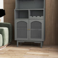 Living Room Grey Color Wine Cabinet With Removable Rack And Wine Glass Rack, One Cabinet With Glass Doors Grey Mdf