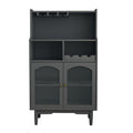 Living Room Grey Color Wine Cabinet With Removable Rack And Wine Glass Rack, One Cabinet With Glass Doors Grey Mdf