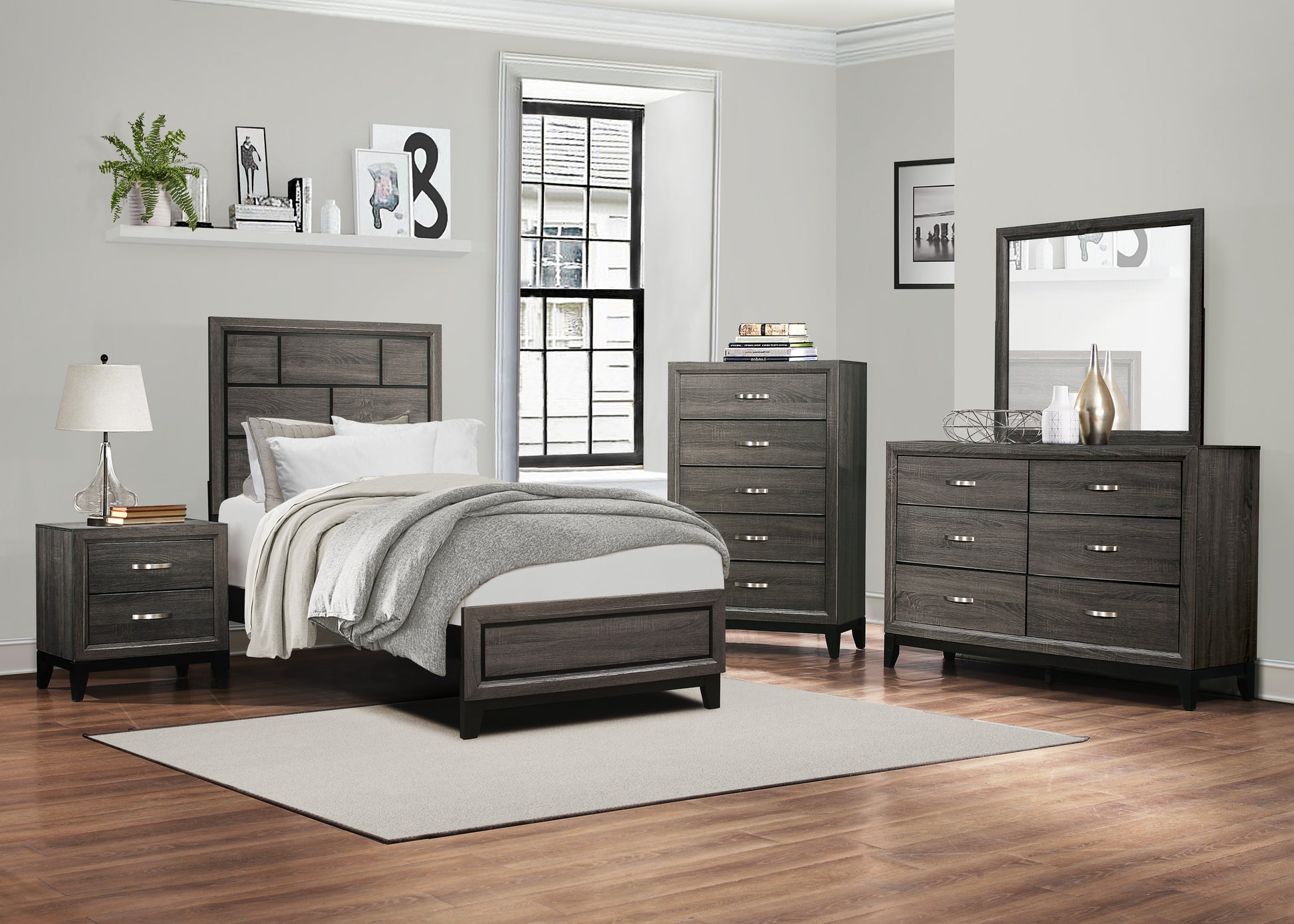 Contemporary Design Gray Finish 1Pc Chest Of Dovetail Drawers Polished Chrome Bar Pulls Bedroom Furniture Gray Bedroom Wood