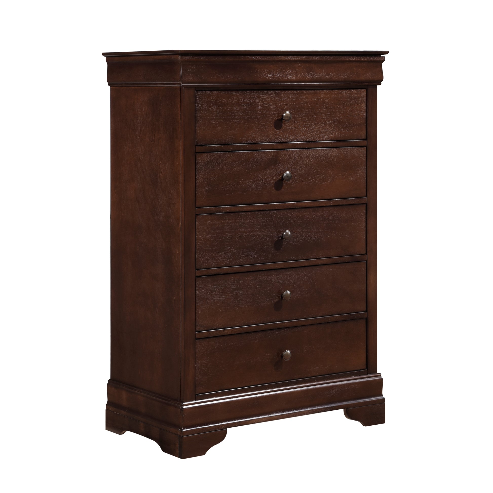 Louis Philippe Style 1Pc Chest Of Drawers Brown Cherry Finish Okume Veneer Bedroom Furniture Brown Mix Bedroom Traditional Wood