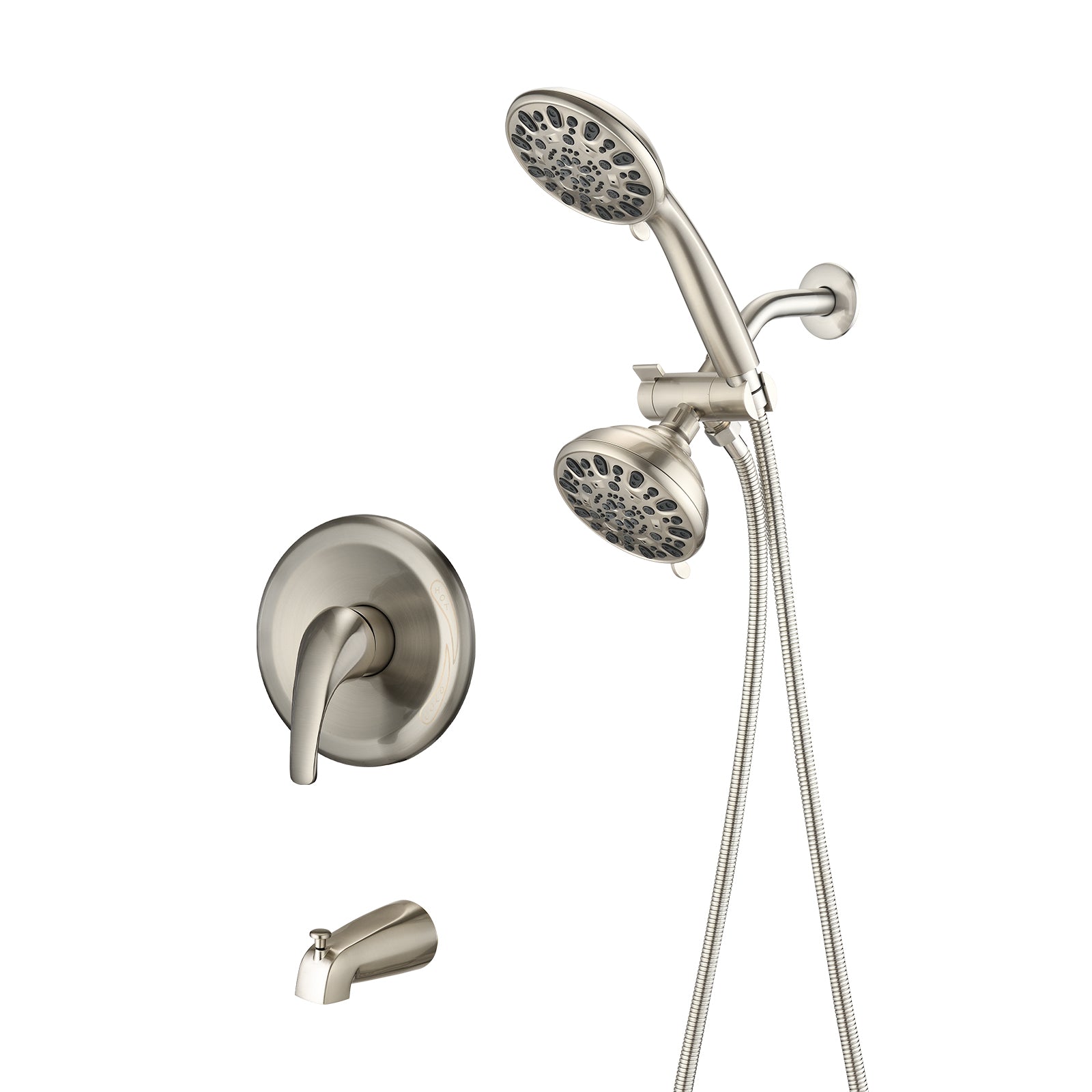 Shower System with Tub Spout Rain Shower Tub Set, High brushed nickel-abs