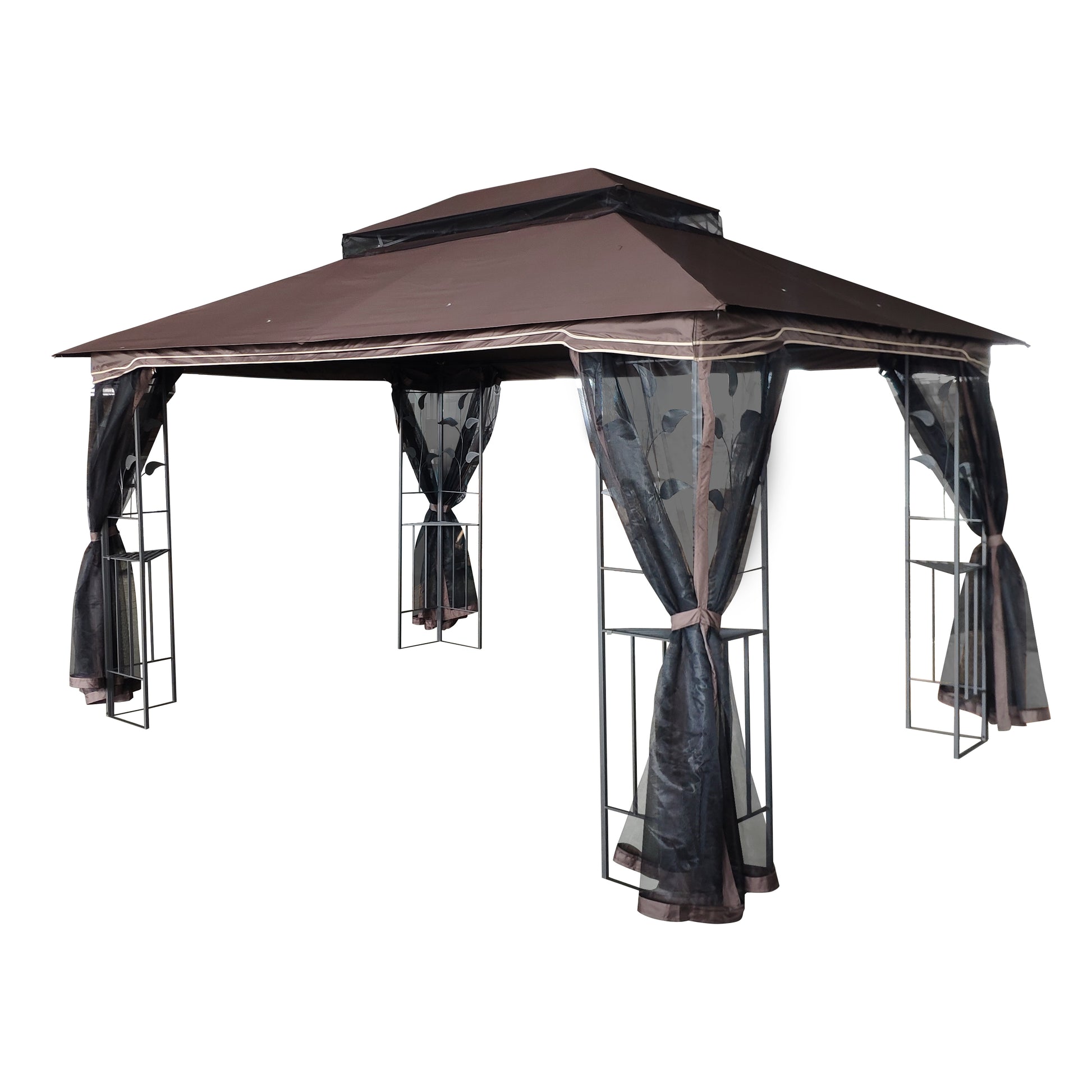 13X10 Outdoor Patio Gazebo Canopy Tent With Ventilated Double Roof And Mosquito Net Detachable Mesh Screen On All Sides ,Suitable For Lawn, Garden, Backyard And Deck,Brown Top Brown Metal