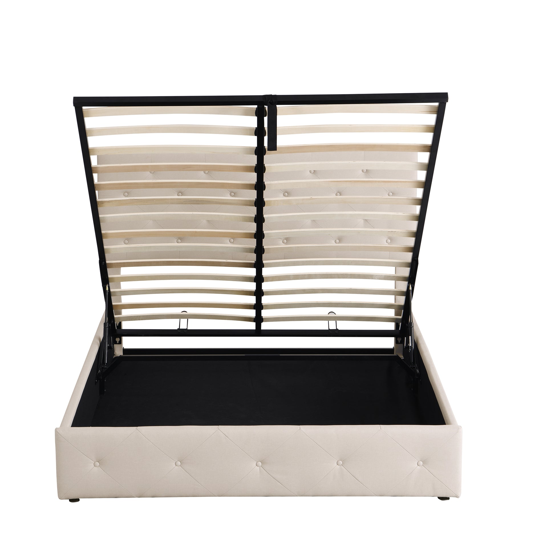 Queen Size Upholstered Platform Bed With A Hydraulic Storage System Beige Beige Upholstered