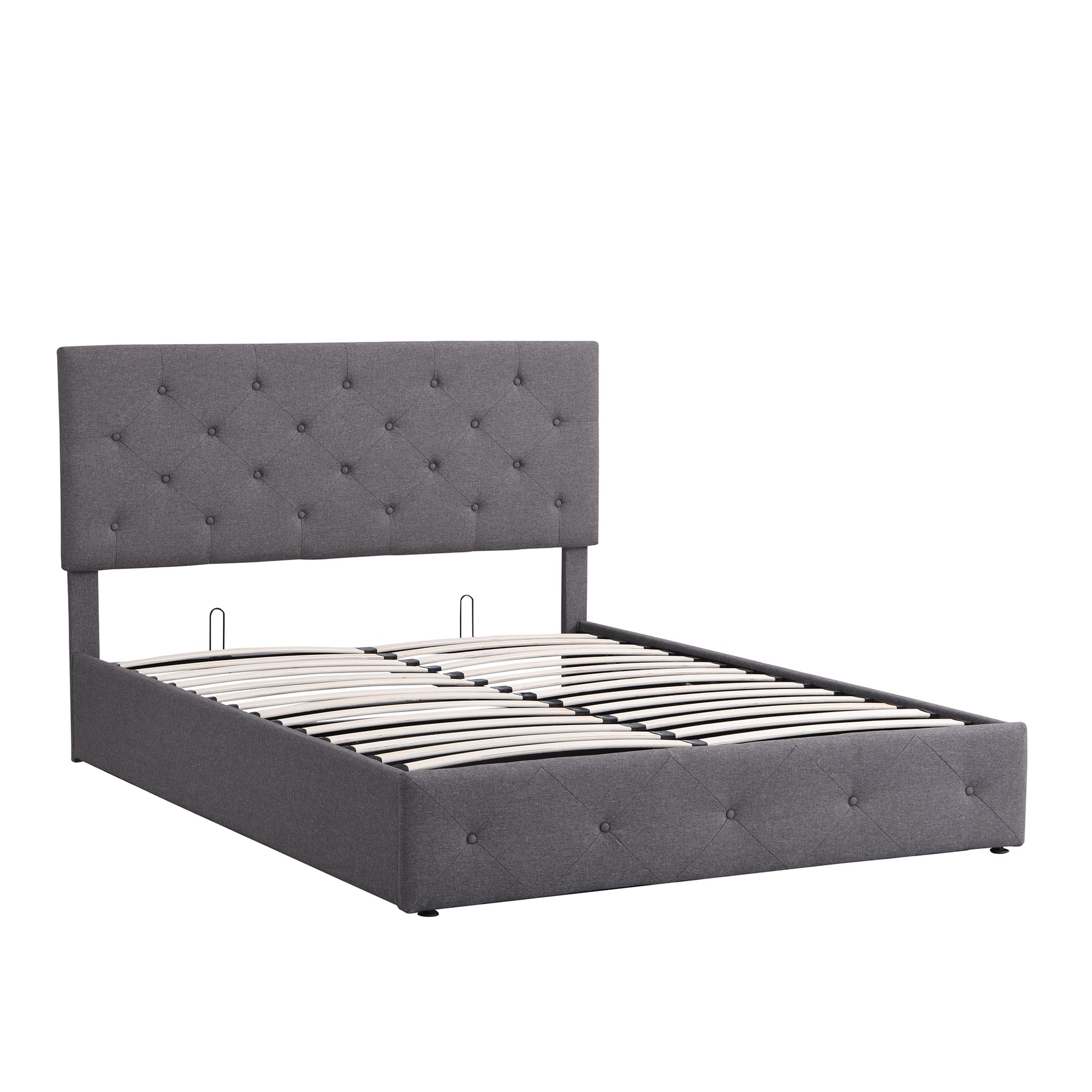 Queen Size Upholstered Platform Bed With A Hydraulic Storage System Gray Gray Upholstered
