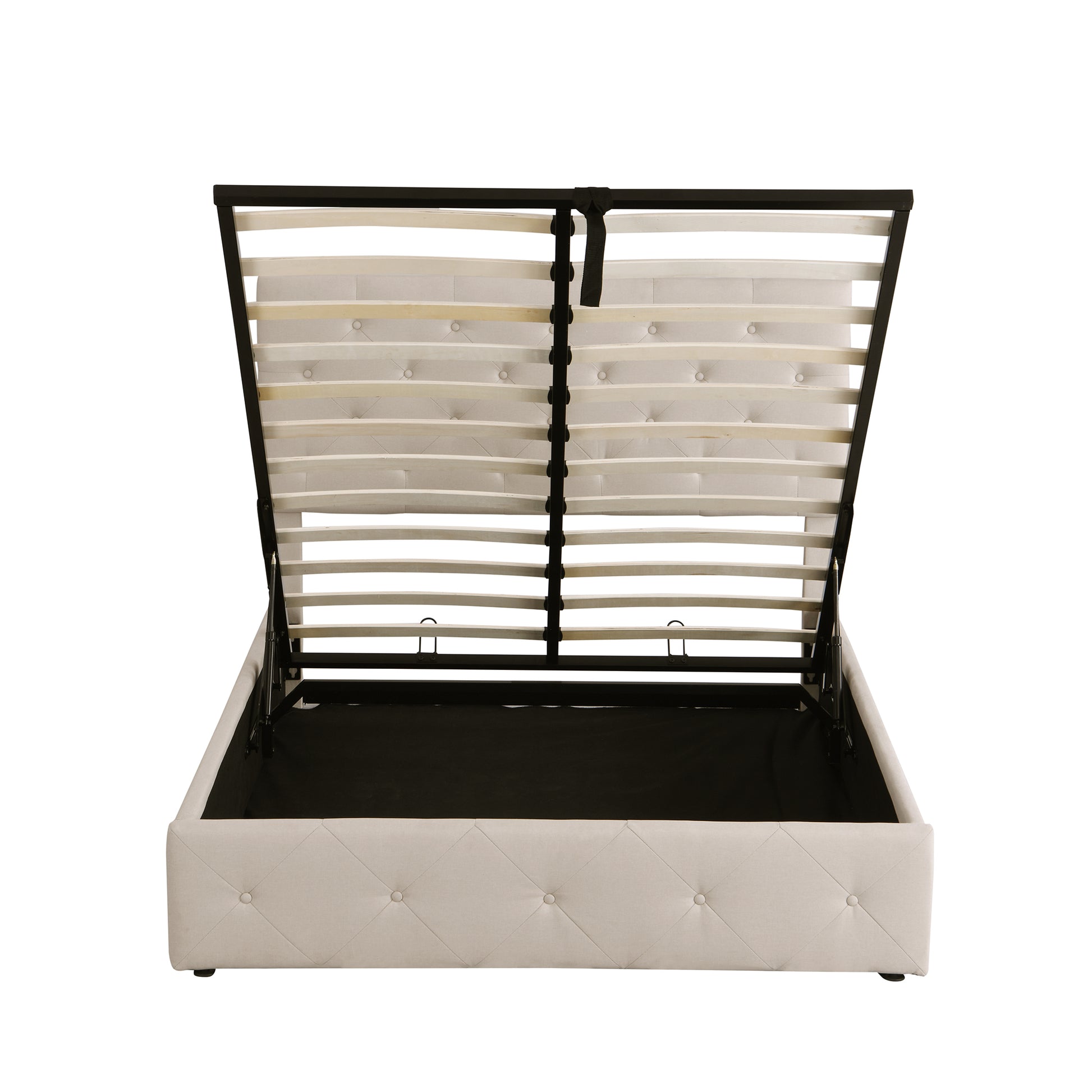 Full Size Upholstered Platform Bed With A Hydraulic Storage System Beige Beige Upholstered