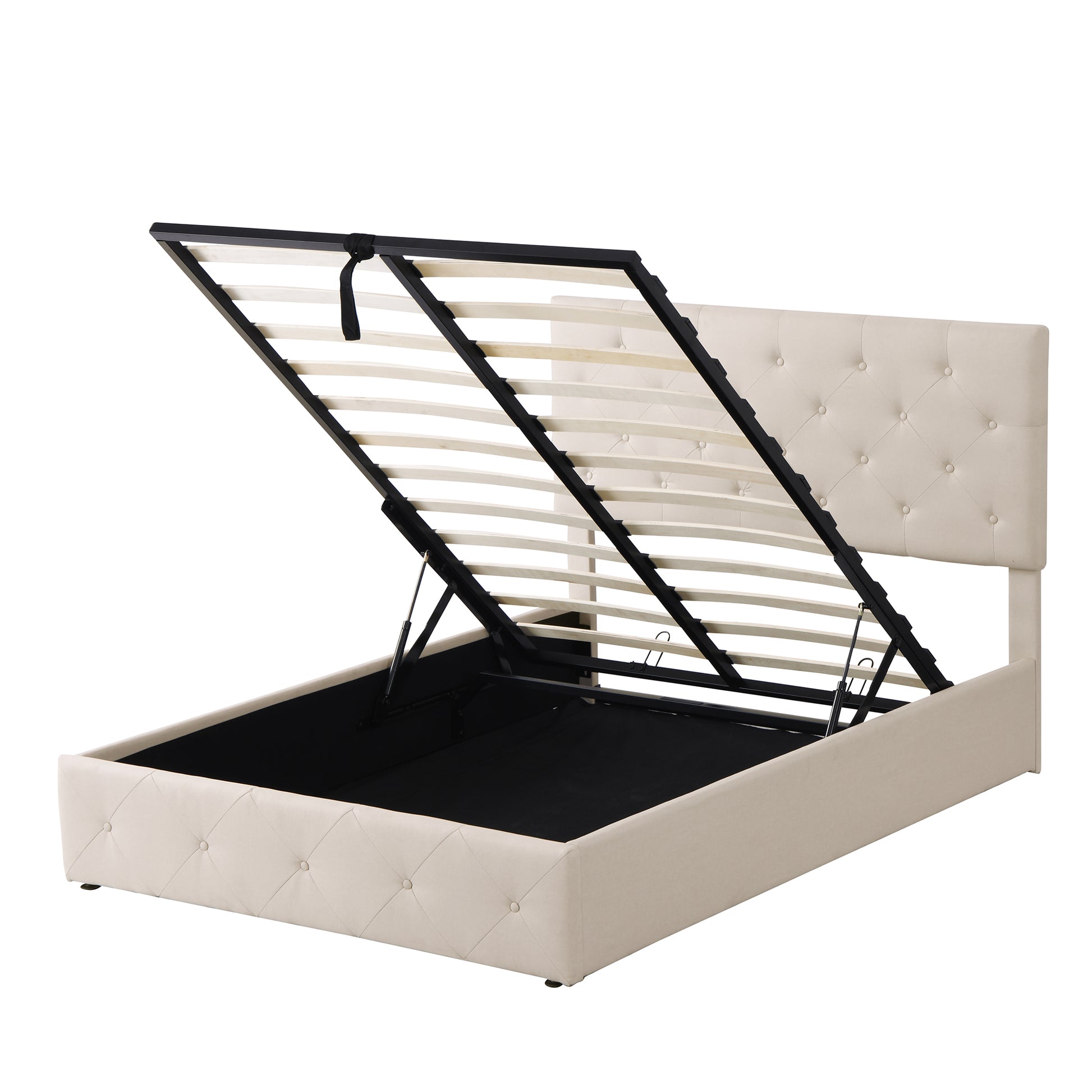 Full Size Upholstered Platform Bed With A Hydraulic Storage System Beige Beige Upholstered