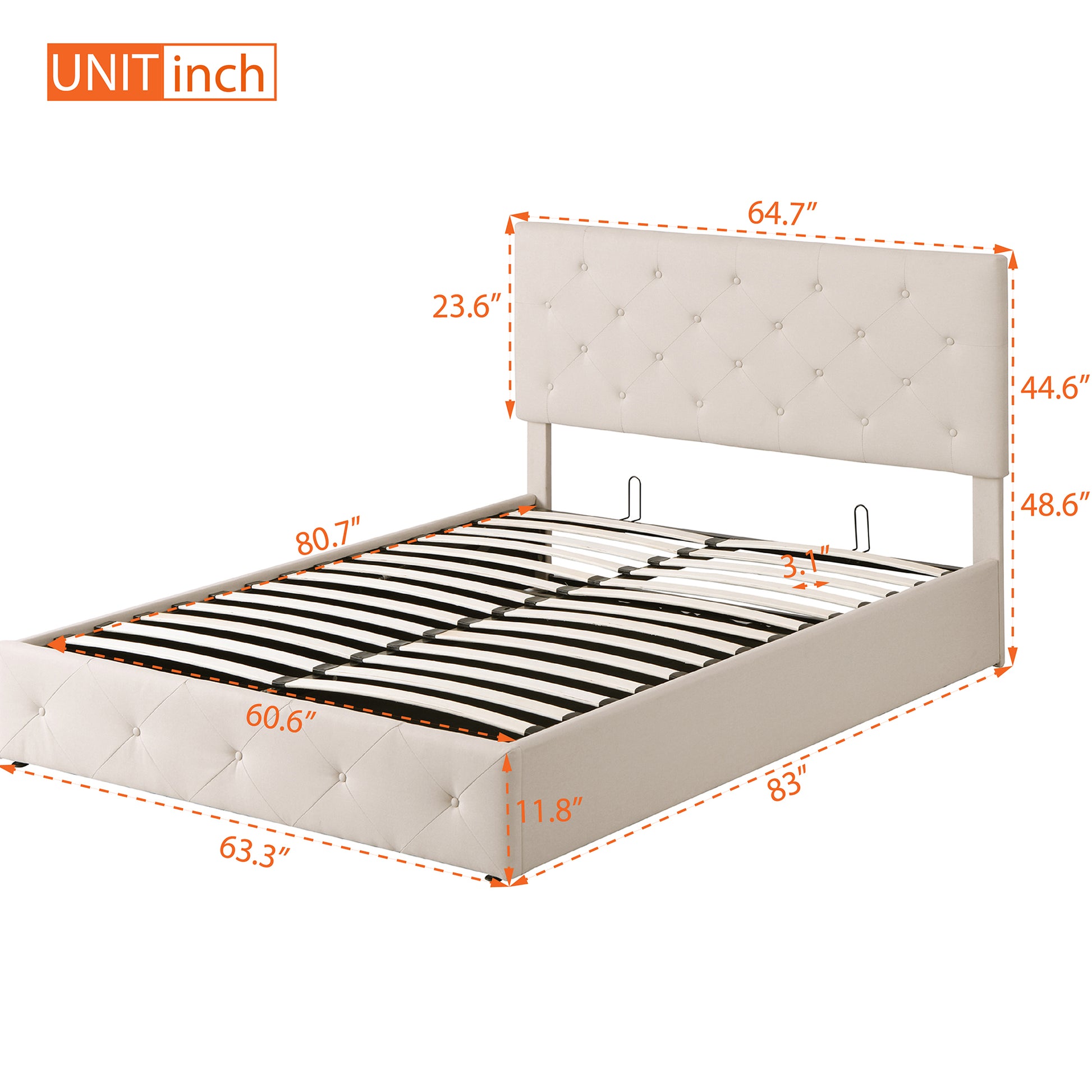 Queen Size Upholstered Platform Bed With A Hydraulic Storage System Beige Beige Upholstered