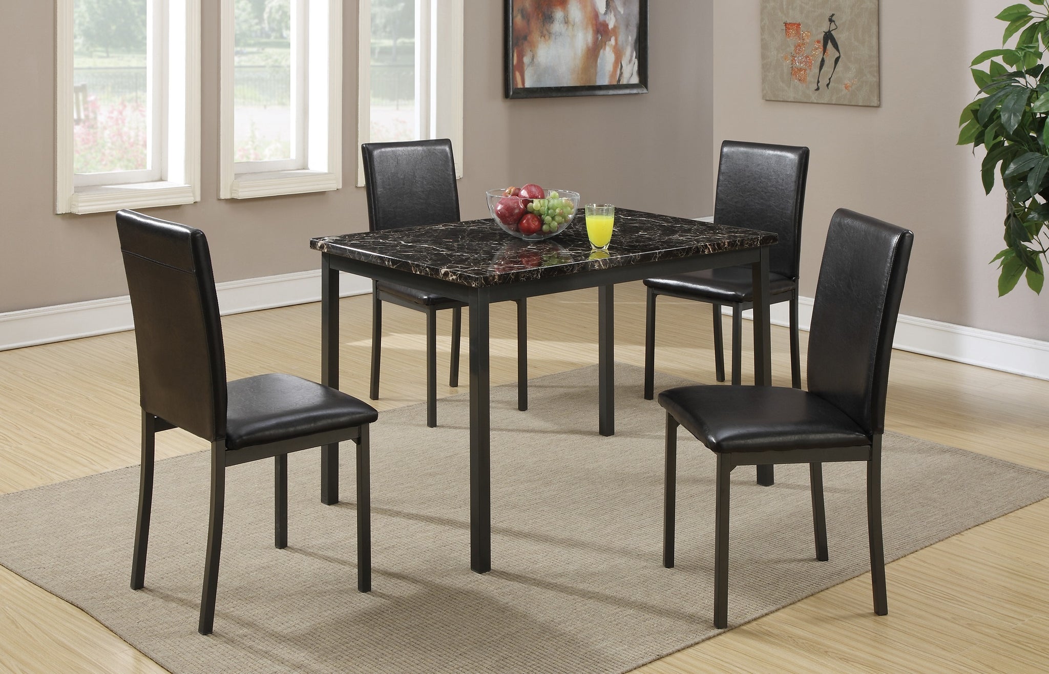 Dining Room Furniture 5pc Dining Set Table And 4x black-dining room-modern-side chair-solid