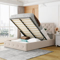 Full Size Upholstered Platform Bed With A Hydraulic Storage System Beige Beige Upholstered