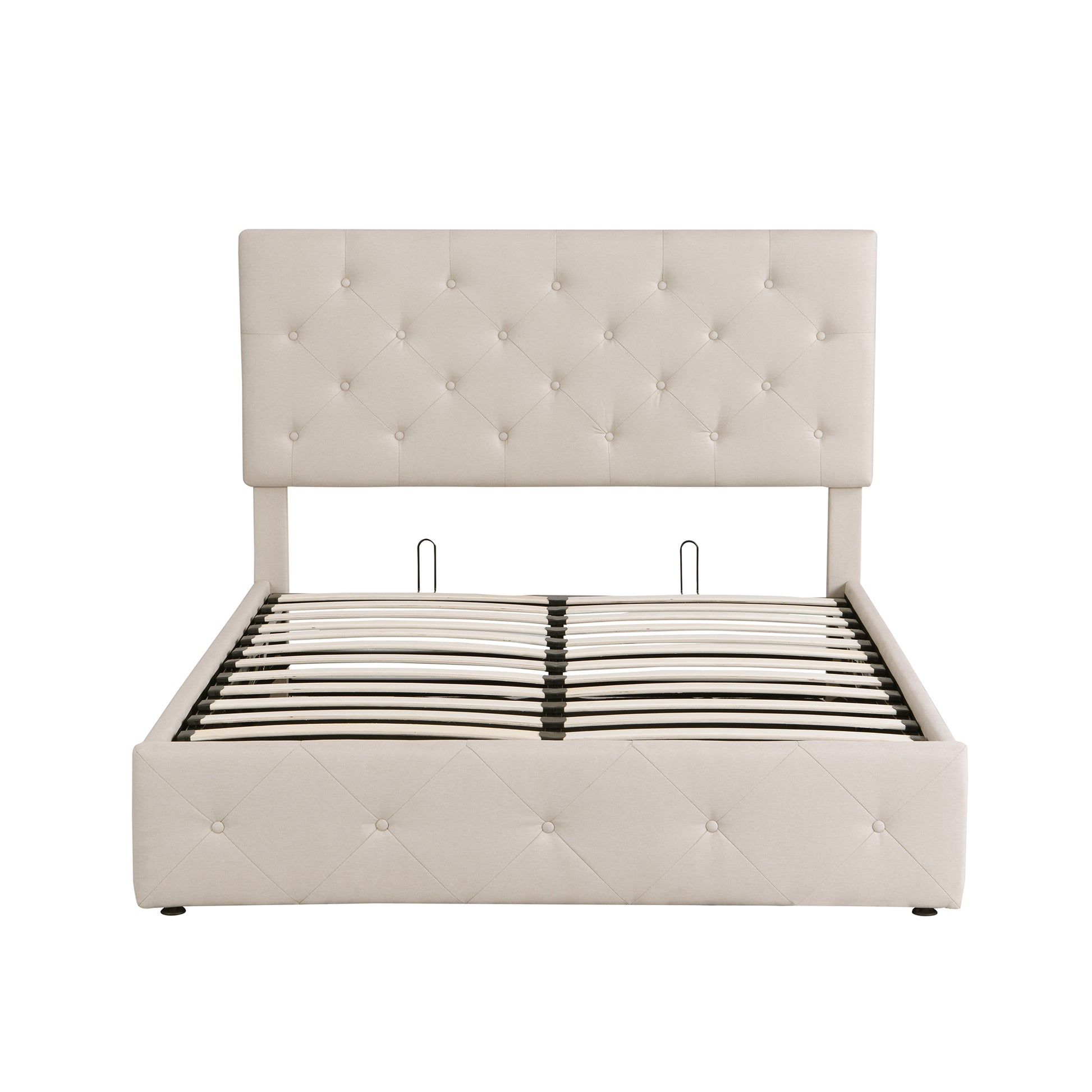Full Size Upholstered Platform Bed With A Hydraulic Storage System Beige Beige Upholstered