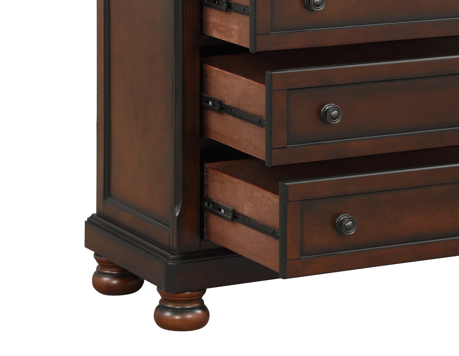 Transitional Bedroom 1Pc Chest Of Five Drawers Bun Feet Brown Cherry Finish Birch Veneer Home Furniture Brown Mix Wood