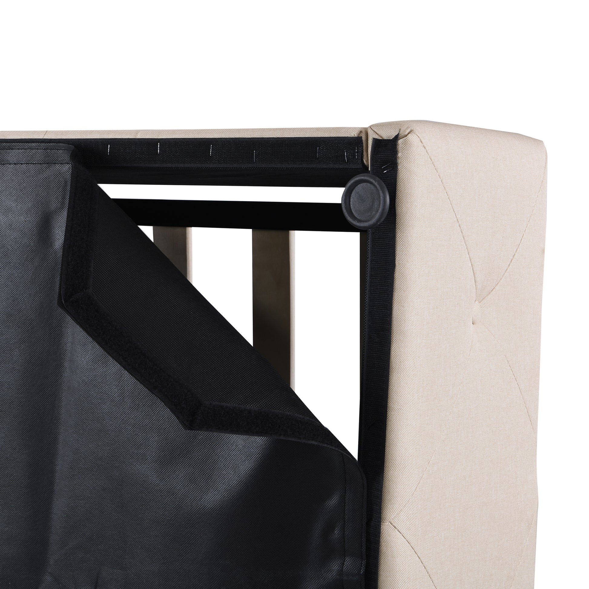 Queen Size Upholstered Platform Bed With A Hydraulic Storage System Beige Beige Upholstered