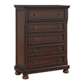 Transitional Bedroom 1Pc Chest Of Five Drawers Bun Feet Brown Cherry Finish Birch Veneer Home Furniture Brown Mix Wood