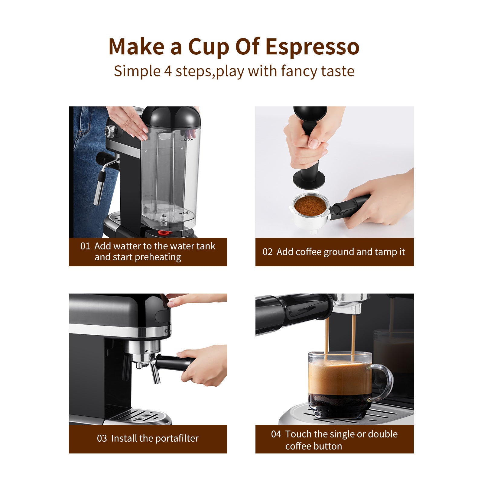 20 Bar Espresso Machine , 1350W High Performance, 1.4 black-steel