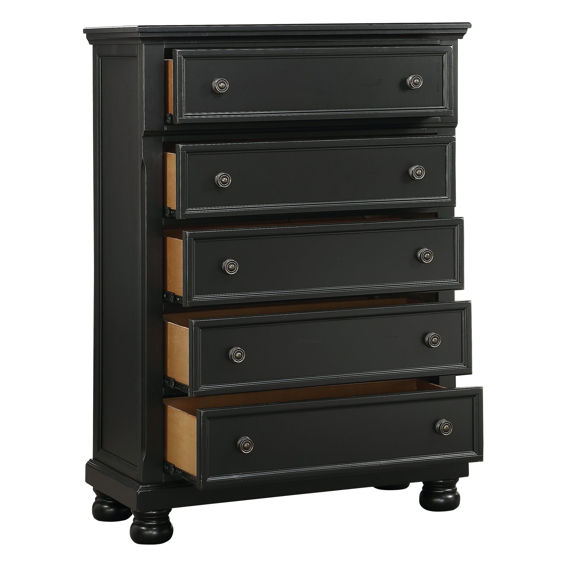 Casual Transitional Styling 1Pc Chest Of Drawers Black Finish Bun Feet Bedroom Furniture Black Bedroom Transitional Wood