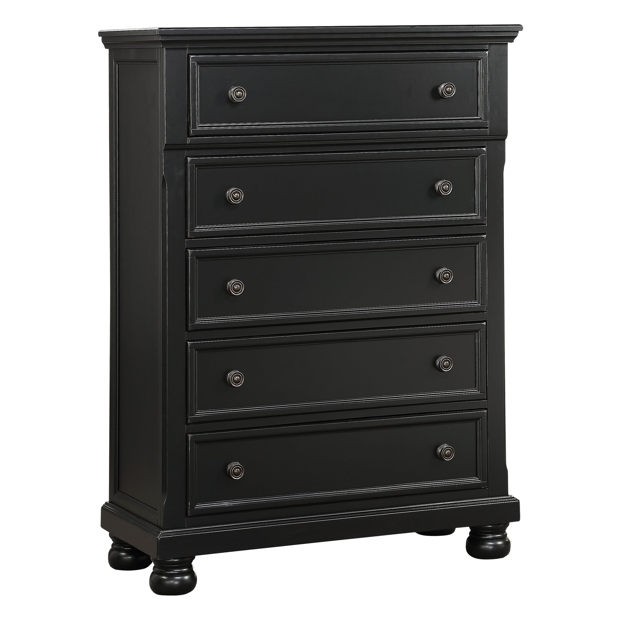 Casual Transitional Styling 1Pc Chest Of Drawers Black Finish Bun Feet Bedroom Furniture Black Bedroom Transitional Wood