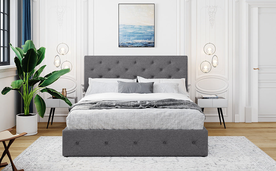 Queen Size Upholstered Platform Bed With A Hydraulic Storage System Gray Gray Upholstered